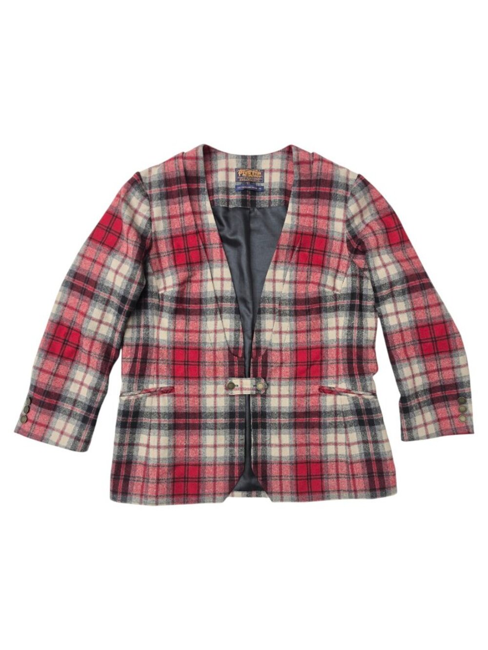 Pendleton The Portland Collection Plaid Wool Blazer Jacket Crop 3/4 Sleeve M